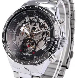 Reloj automático esqueleto plateado para hombre con correa de acero inoxidable