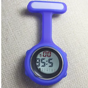 Close-up view of a purple silicone digital nurse fob watch for medical professionals