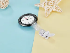 Professional quartz fob watch with white dial and transparent clip for nurses.