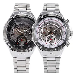 Reloj mecánico automático de esqueleto de lujo WINNER para hombre de acero inoxidable