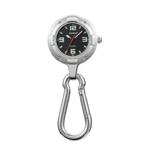 Detailaufnahme der leuchtenden Karabiner-Uhr mit Quarzwerk und Kompass-Lünette