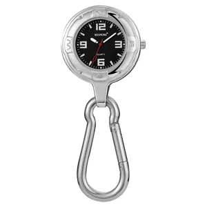 Silberne Karabiner-Uhr mit schwarzem Quarzzifferblatt für Wanderer und Bergsteiger