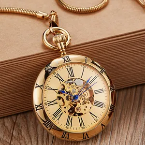 Montre à Gousset Mécanique Automatique Vintage Squelette Chiffres Romains Alliage Cadeau Rétro Avec Chaîne Serpent