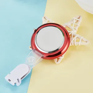 Fashionable red quartz nurse watch with white dial and convenient clip-on strap