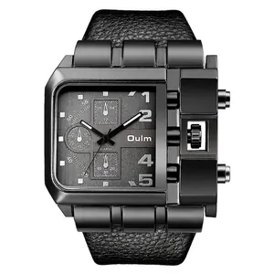 Reloj de Cuarzo Oulm para Hombre Esfera Cuadrada Grande Correa de Piel Sintética Estilo Industrial Militar Moda