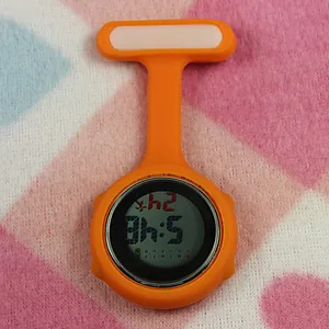 Orange digital silicone nurse fob watch with secure pin attachment for medical use