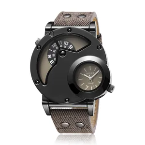 Reloj de cuarzo Miler para hombre con doble esfera única y correa de lona marrón