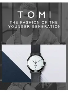 Orologio TOMI minimalista con cinturino in pelle nera e quadrante bianco con data