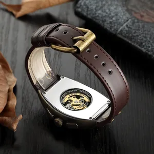 Detailed back view of the Shenhua men's mechanical watch with a vintage bronze case
