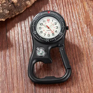 Multifunktionale Karabiner Uhr mit Kompass Flaschenöffner Leuchtende Quarz Analog Taschenuhr für Outdoor Wandern Klettern