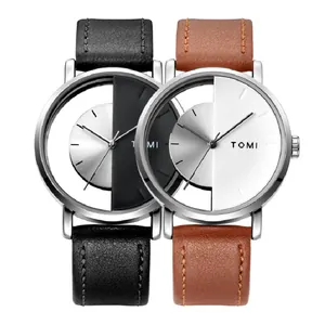 Orologio al Quarzo Unisex TOMI con Quadrante Prospettico Design Cavo Unico Orologio da Polso alla Moda con Cinturino in Pelle Minimalista per Uomo e Donna