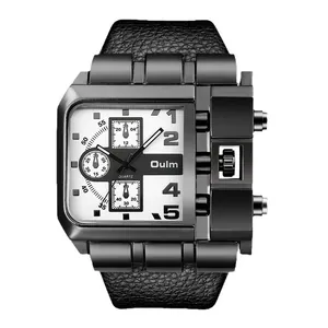 Reloj de cuarzo Oulm para hombre con esfera cuadrada grande y correa de cuero negro
