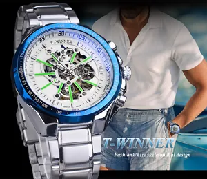 Dettaglio dell'orologio automatico T-Winner da uomo con elegante quadrante scheletrato