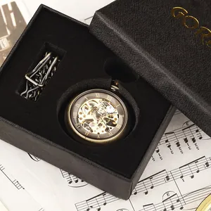Montre à gousset mécanique squelette bronze vintage dans un coffret cadeau noir