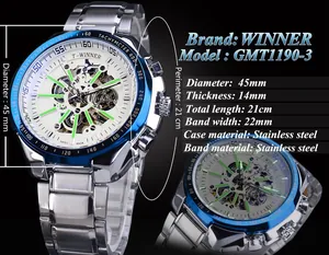 Orologio meccanico scheletrato da uomo T-Winner con cinturino in acciaio e ghiera blu