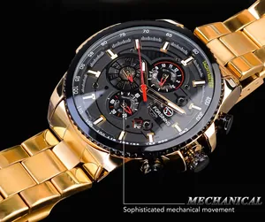 Détail de la montre mécanique automatique multifonction Forsining avec bracelet doré