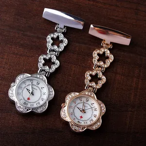 Elegante verpleegster horloge in bloemvorm met fonkelende kristallen en kwartsuurwerk