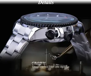 Détail macro de la montre mécanique automatique Forsining avec couronne et boîtier inox
