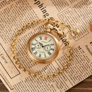 Orologio da taschino meccanico manuale in ottone con quadrante a numeri romani d'epoca