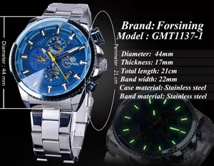 Vue détaillée de la montre mécanique automatique Forsining pour hommes en acier inoxydable