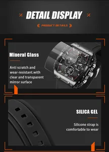 Detailansicht der SMAEL Tonneau-Uhr mit Mineralglas und komfortablem Silikonarmband.
