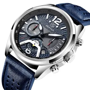Benyar Herren Quarzuhr Sport Chronograph Echtes Lederarmband Wasserdicht Business Armbanduhr Für Herren Mode Uhr