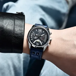 Stilvolle Benyar Herren Sport-Chronograph Quarzuhr mit hochwertigem blauem Lederarmband