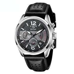 Benyar Herren-Sport-Chronograph mit schwarzem Lederarmband und Datumsanzeige 5171