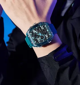 Nahaufnahme der SMAEL wasserdichten Fass-Uhr mit Dual-Anzeige und LED-Licht am Handgelenk