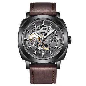 Professionelle BENYAR Skelett Automatik Herrenuhr mit luxuriösem braunem Lederarmband