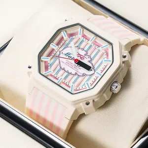 Orologio da donna con quadrante ottagonale grande e strisce di dopamina rosa e blu