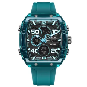 SMAEL Herren Tonneau Wasserdichte Dual-Display LED Digitaluhr in Türkis
