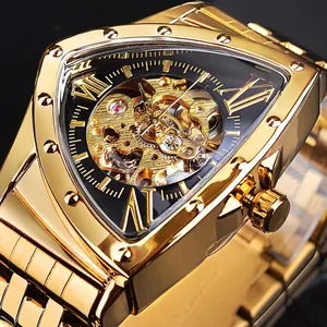 Reloj Mecánico Automático para Hombre Forsining Esfera de Esqueleto Triángulo Forma de Escudo Aleación Lujo Moda Reloj de Pulsera