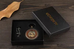 Vintage mechanical pocket watch with hollow Roman dial in a premium black gift box