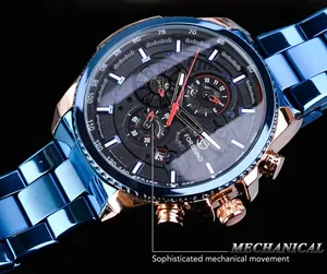 Vue détaillée de la montre mécanique automatique FORSINING avec bracelet bleu