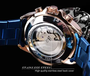 Gros plan de la montre automatique Forsining avec fond en acier inoxydable
