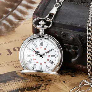 Montre à gousset quartz argentée vintage avec gravure TO MY HUSBAND et longue chaîne