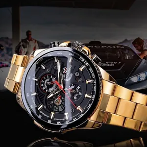 Forsining automatische Herren-Mechanikuhr mit Goldband und schwarzem Zifferblatt