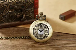 Antike Quarz-Taschenuhr aus Bronze mit aufwendigem hohlem Blumenmuster-Design.