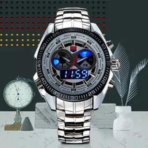 Detailed view of TVG men's sports watch featuring a dual display dial and world time bezel