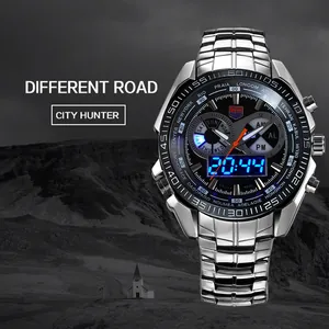 TVG professional men's sports watch featuring dual digital analog display and steel band