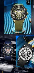 Relojes cronógrafos de cuarzo Megir para hombre con correas de silicona en verde, azul y negro