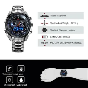 Detailed technical specifications for TVG men's sports dual display waterproof watch