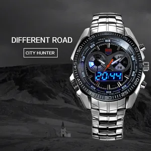 TVG men's sports watch with dual analog-digital display and stainless steel band