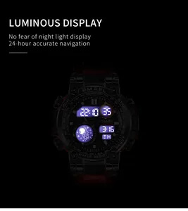Montre de sport numérique tactique SMAEL avec affichage lumineux violet sur fond noir