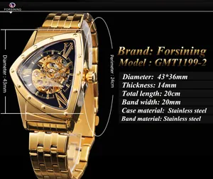 Especificaciones del reloj automático mecánico Forsining de diseño triangular oro