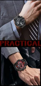 Detailed close-up of a stylish MINI FOCUS multi-function men's quartz watch on wrist
