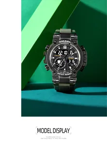 Détail de la montre de sport tactique SMAEL à double affichage et étanche 5BAR
