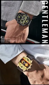 Multi-functional MINI FOCUS men's quartz watch showing mechanical design and leather band