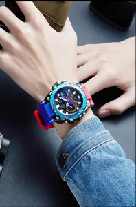 SMAEL colorful gradient sports watch for men with dual display and waterproof design.